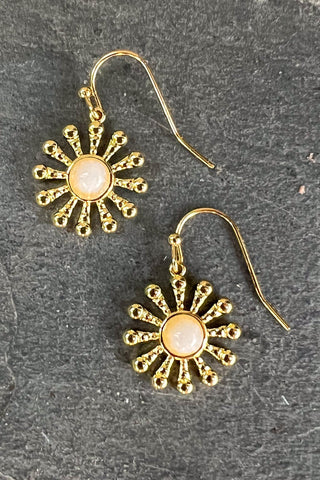 Flower Gem Earrings White