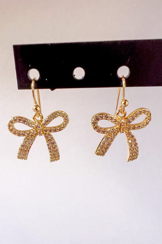 Rhinestone Bow Dangle Earrings