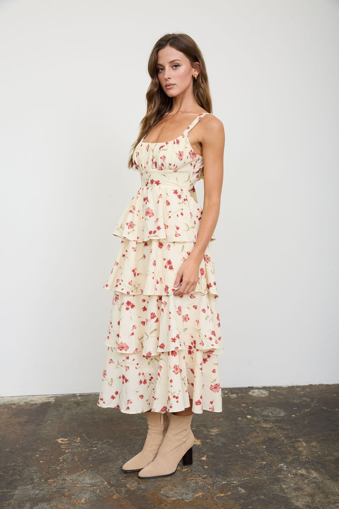 Orchard Bow Tiered Midi Dress