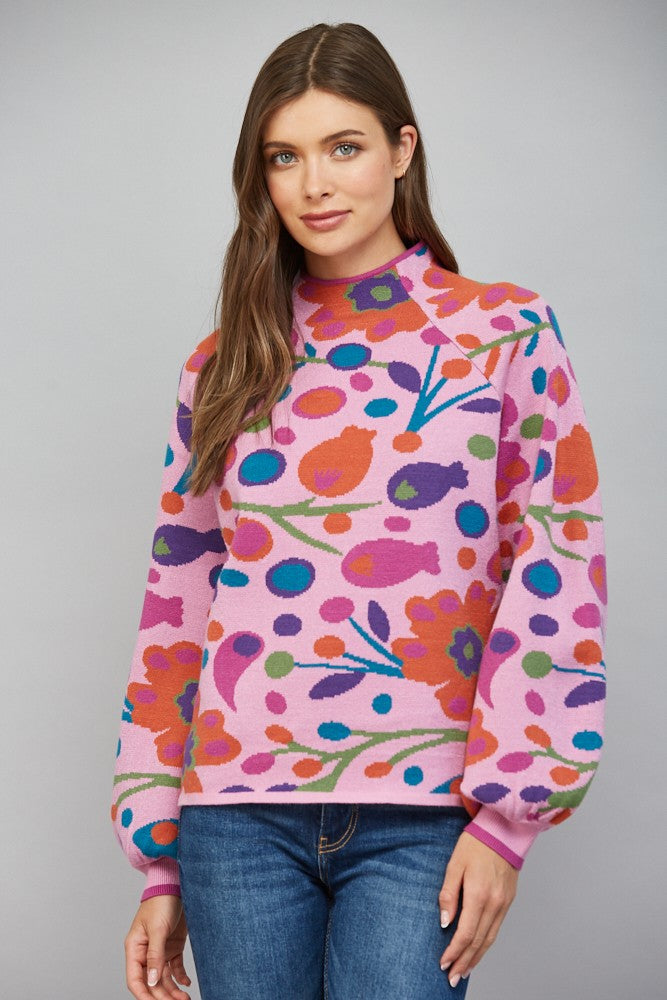 Doodle Bloom Mock Neck Sweater