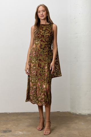 Antique Floral Velvet Midi Dress