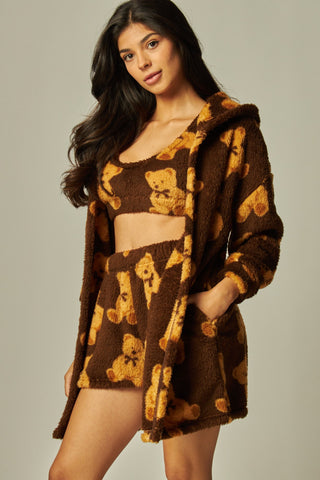 Cozy Classic Lounge Set in Brown Bear Print