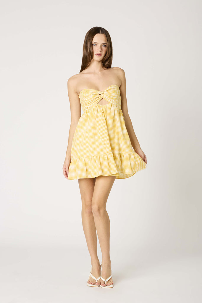 Taking Risks Romper in Yellow Gingham