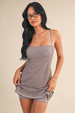 Girl On The Go Dress in Brown Gingham