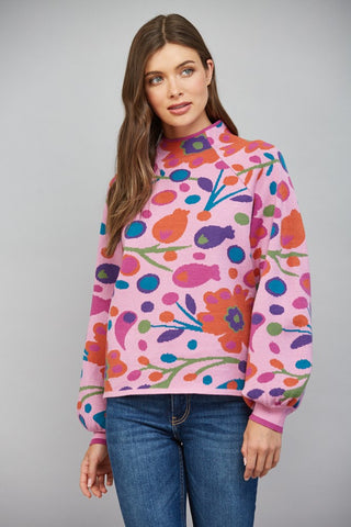 Doodle Bloom Mock Neck Sweater