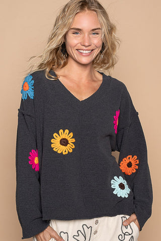 Floral Fun Sweater in Charcoal