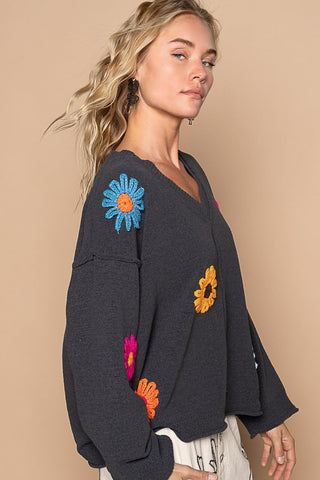 Floral Fun Sweater in Charcoal