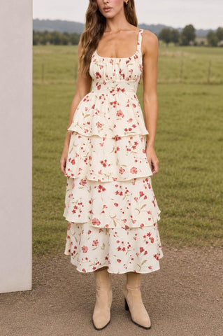Orchard Bow Tiered Midi Dress
