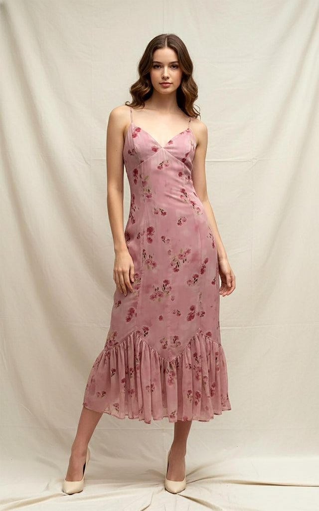 Blushing Petals Midi Dress