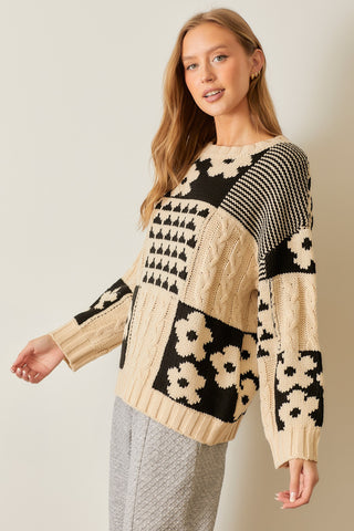 So Lovely Sweater in Cream & Black Mix