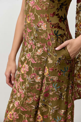 Antique Floral Velvet Midi Dress